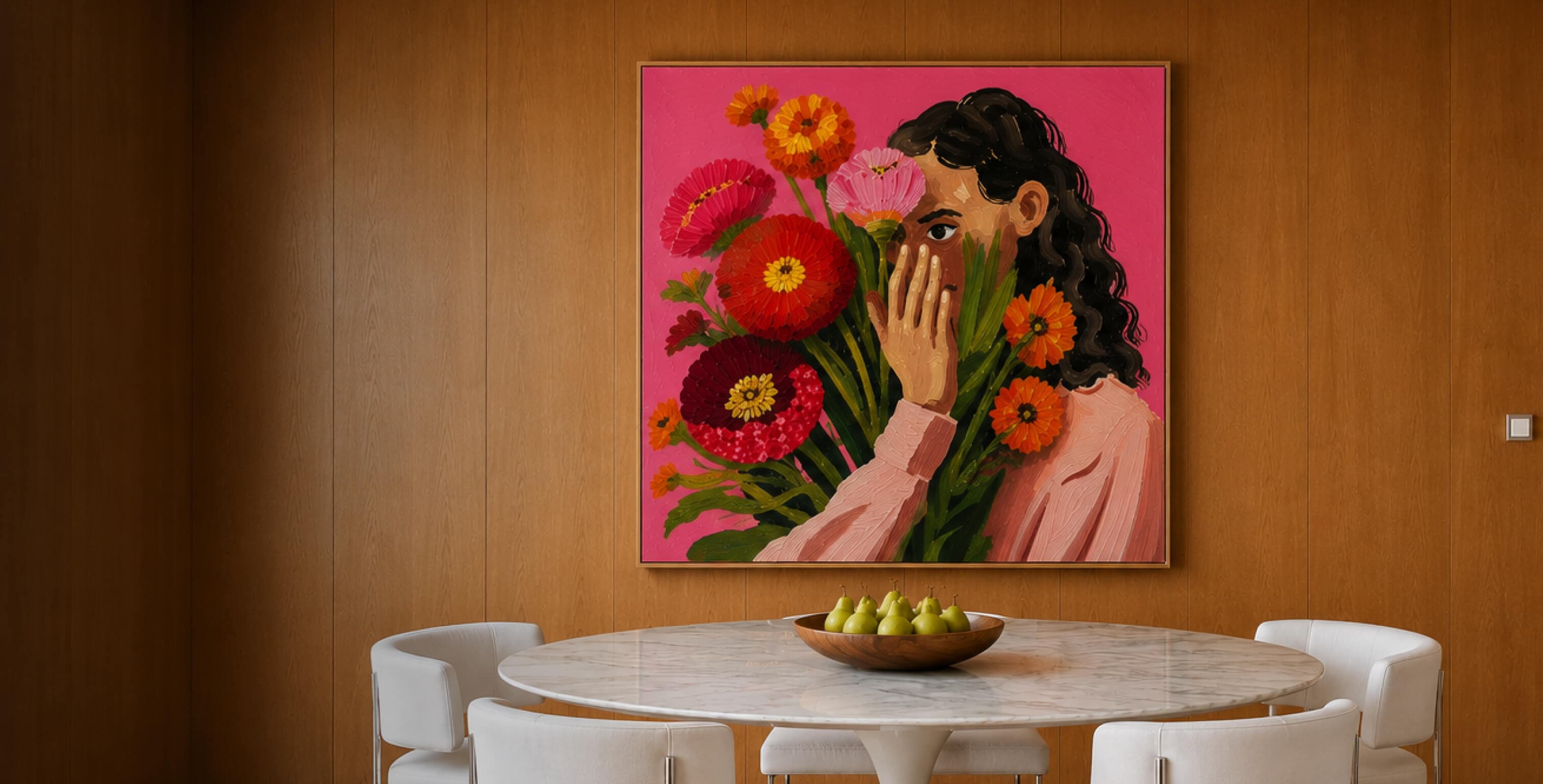 A bespoke artwork in a calm contemporary interior